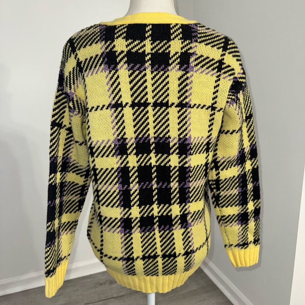 Forever 21 Yellow Plaid Cardigan Small Wool Blend Button Front Sweater - Picture 4 of 8